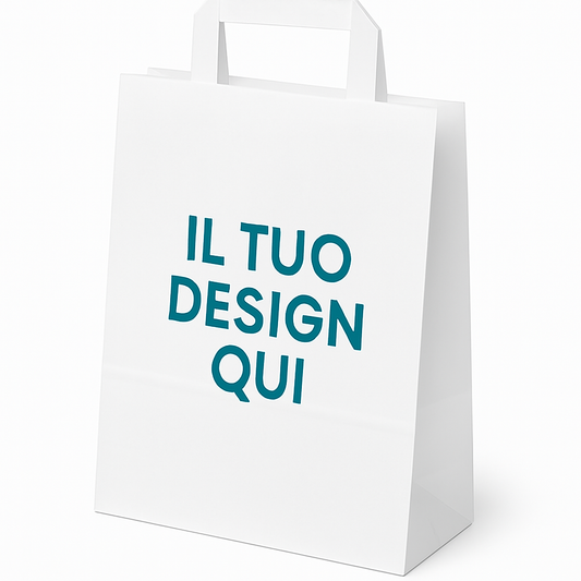 Shopper carta bianco manico piatto personalizzate
